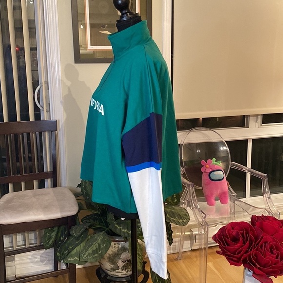 Genetic Apparel ‘California’ graphic,  white, green, navy color block, half zip - Picture 6 of 8